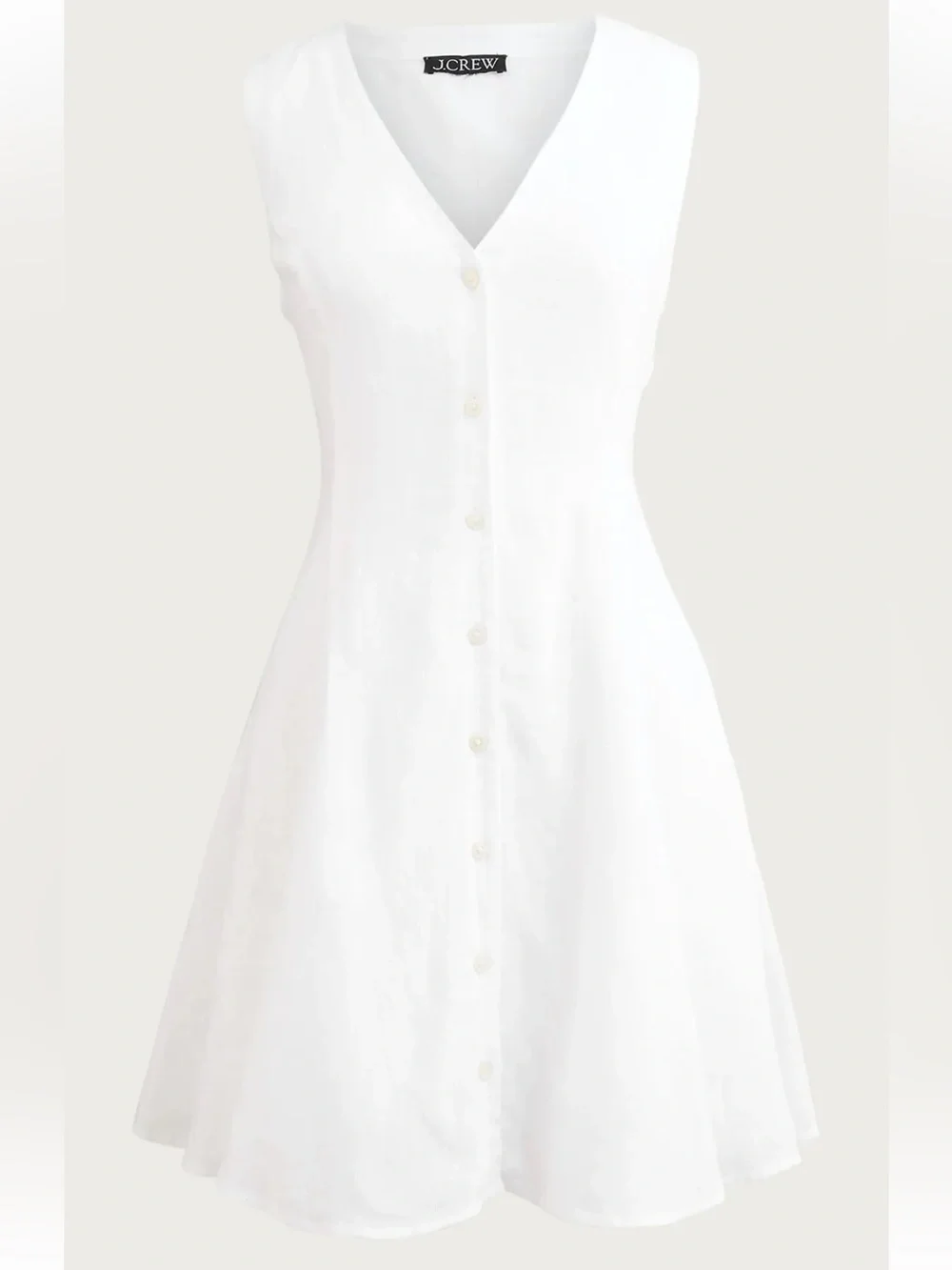 J. Crew White Sleeveless V-Neck Button-Front Mini Dress